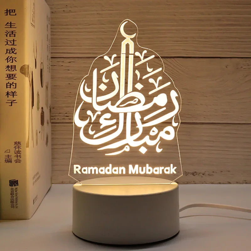 Ramadan LED 3D Acrylic Night Light – Eid Mubarak Home Decor 2025