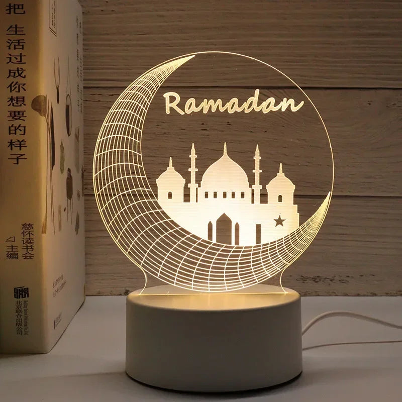 3D Islamic LED Night Light – Ramadan & Eid Mubarak Home Decor Lamp