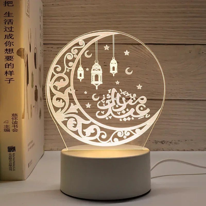 3D Islamic LED Night Light – Ramadan & Eid Mubarak Home Decor Lamp