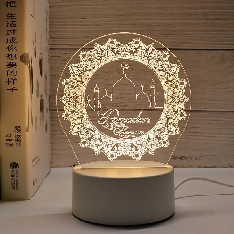 Ramadan LED 3D Acrylic Night Light – Eid Mubarak Home Decor 2025