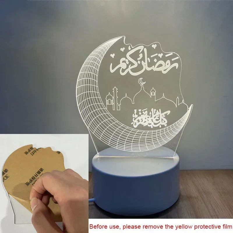 3D Islamic LED Night Light – Ramadan & Eid Mubarak Home Decor Lamp